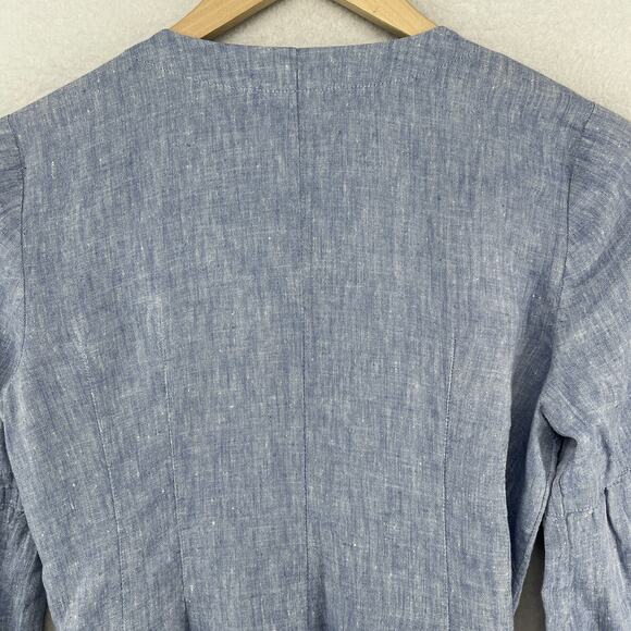 J. JILL Dress XS Love Linen Cross Dyed V-Neck Bell Sleeve Tunic Blue Mini Dress - Picture 4 of 11